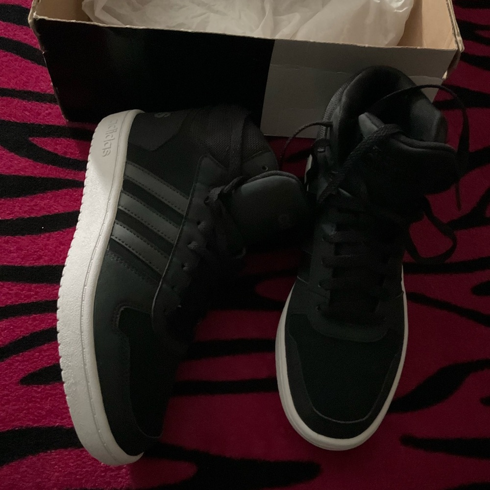 Adidas Men's Black and White High-Top Sneakers